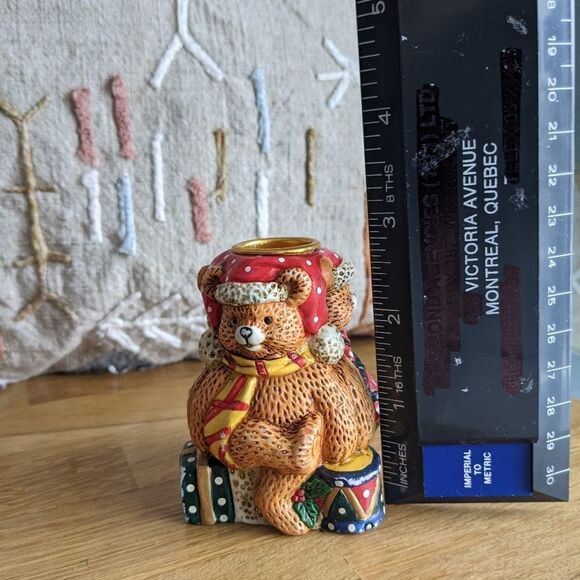 Vintage Candle Holder Teddy Bears Christmas Ceramic Candle Holder - Picture 7 of 7